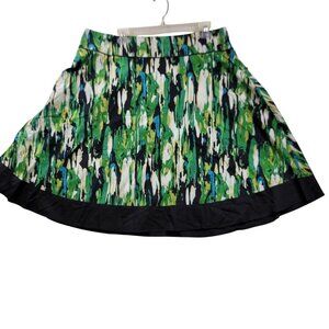 Sharagano Abstract A-line Midi Skirt 16 Green Black Festival Fairy Grunge Artsy